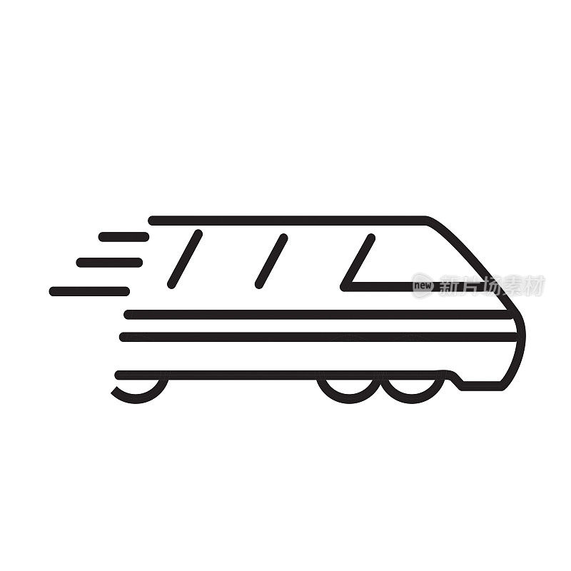 High speed train Transportation themed icon in outline line art style